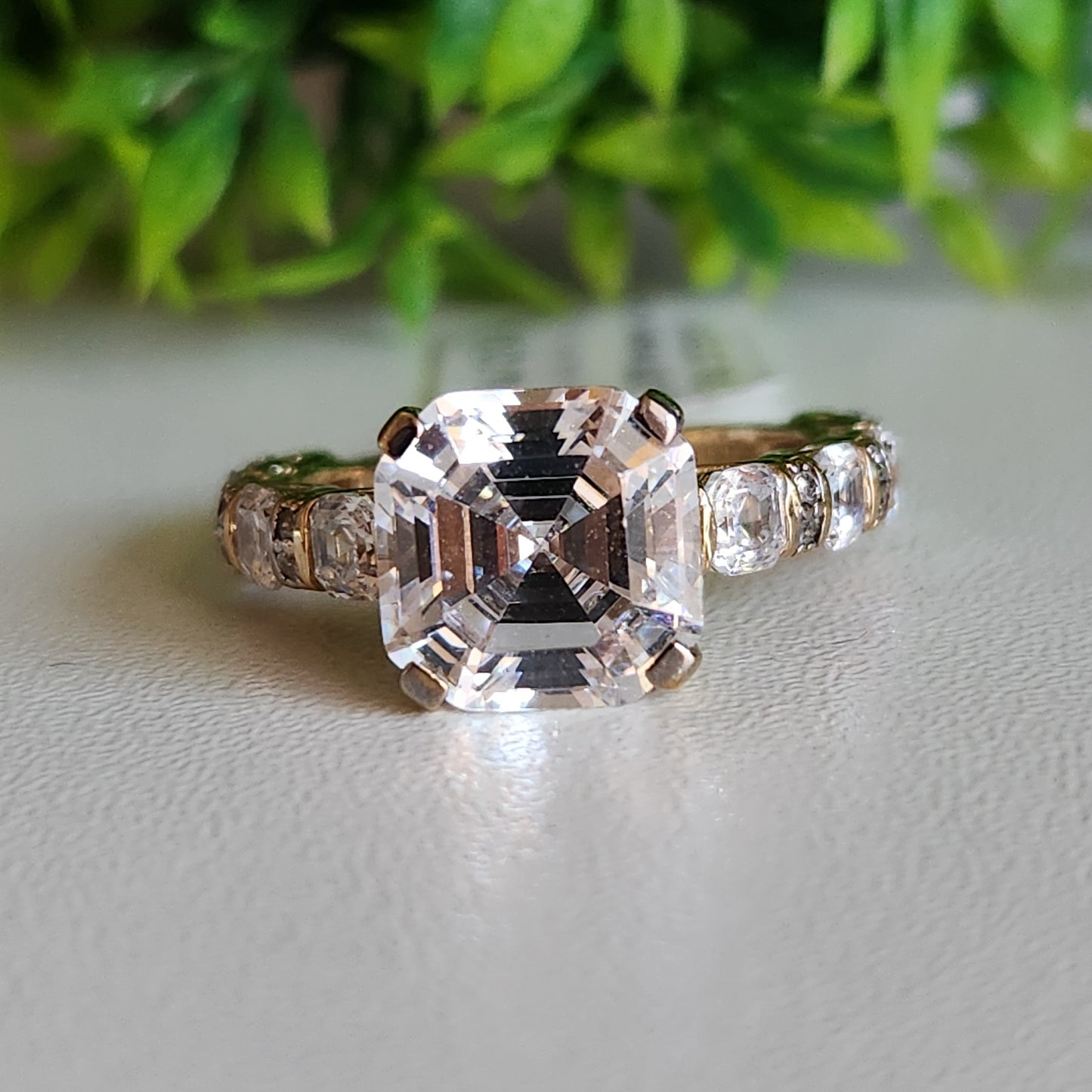 925 Sterling Silver Vermeil Emerald Cut CZ Ring