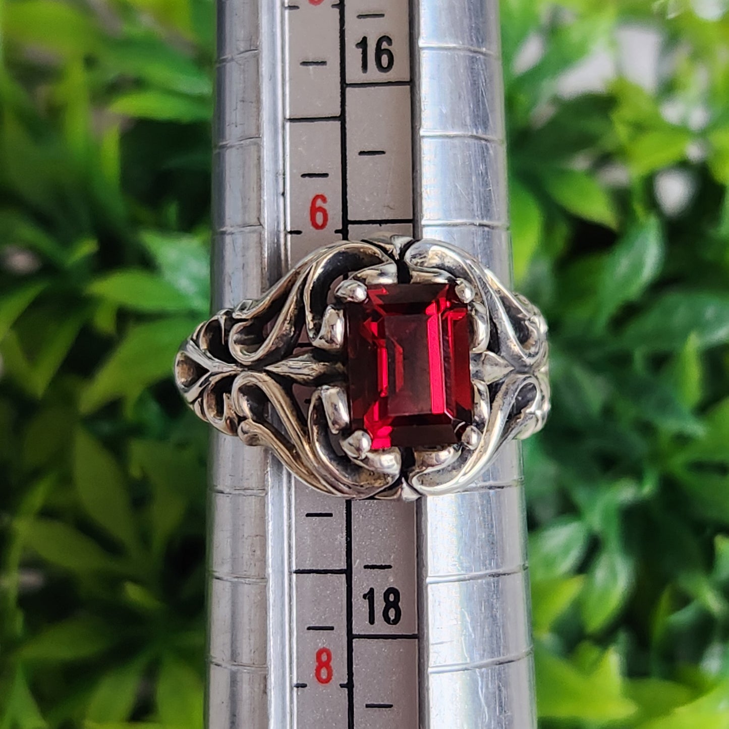 925 Sterling Silver Rectangle Garnet Kabana Ring