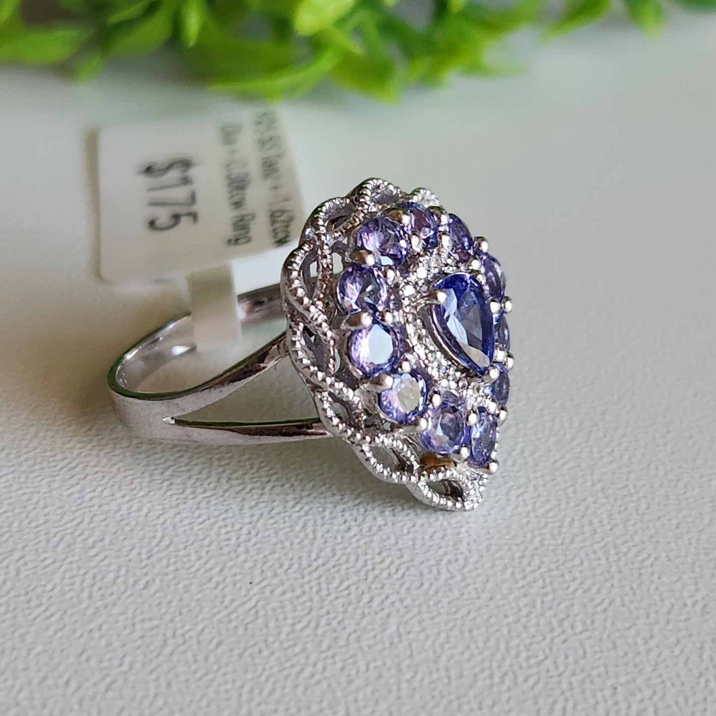 925 Sterling Silver Tanzanite and Diamond Cocktail Ring
