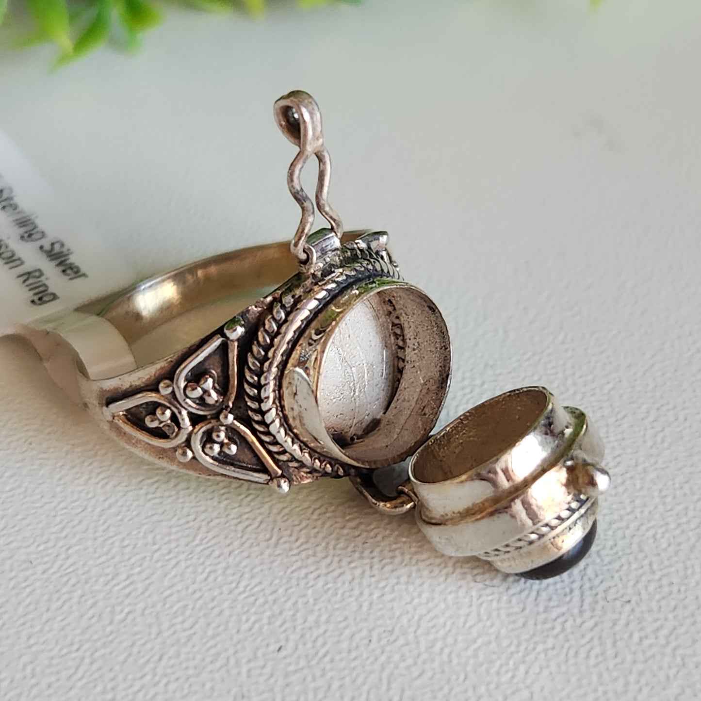 925 Sterling Silver Obsidian Poison Ring