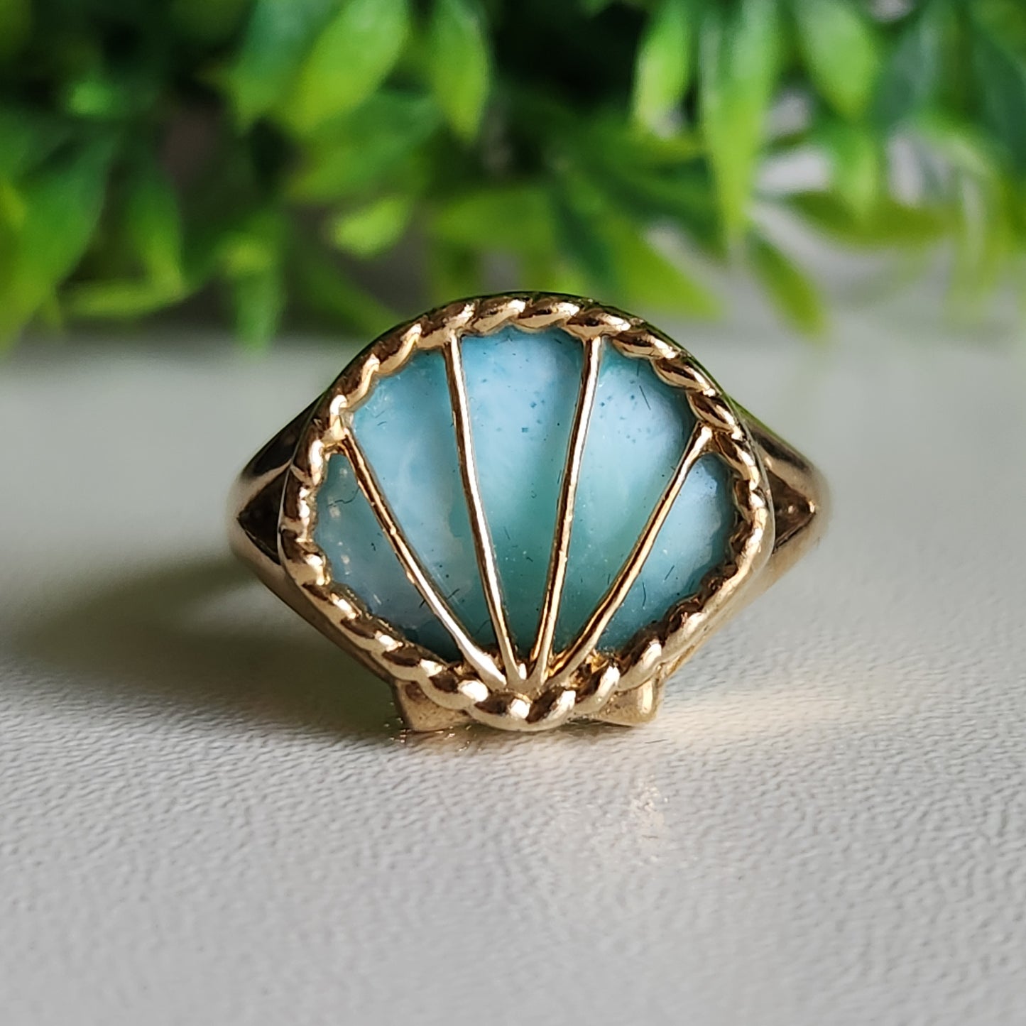 925 Sterling Silver Vermeil Larimar Shell Ring