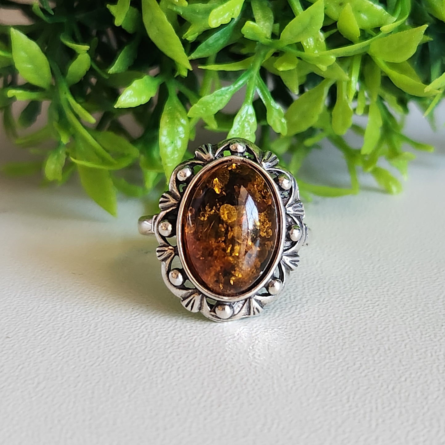 925 Sterling Silver Baltic Amber Vintage Ring