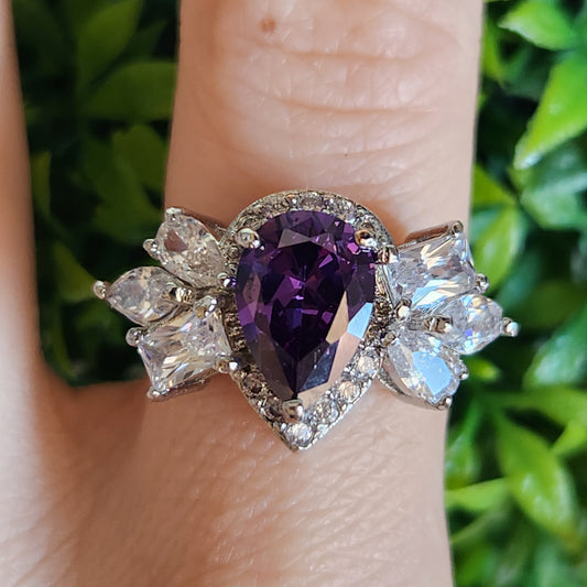 925 Sterling Silver Amethyst Winged CZ Ring