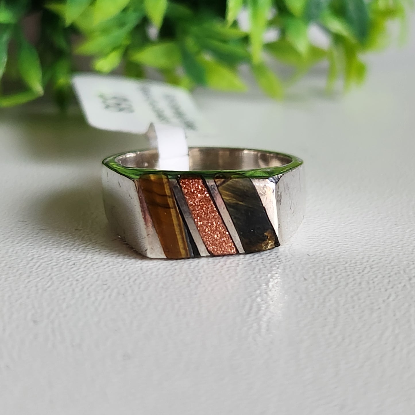 925 Sterling Silver 3-Stone Inlay Ring