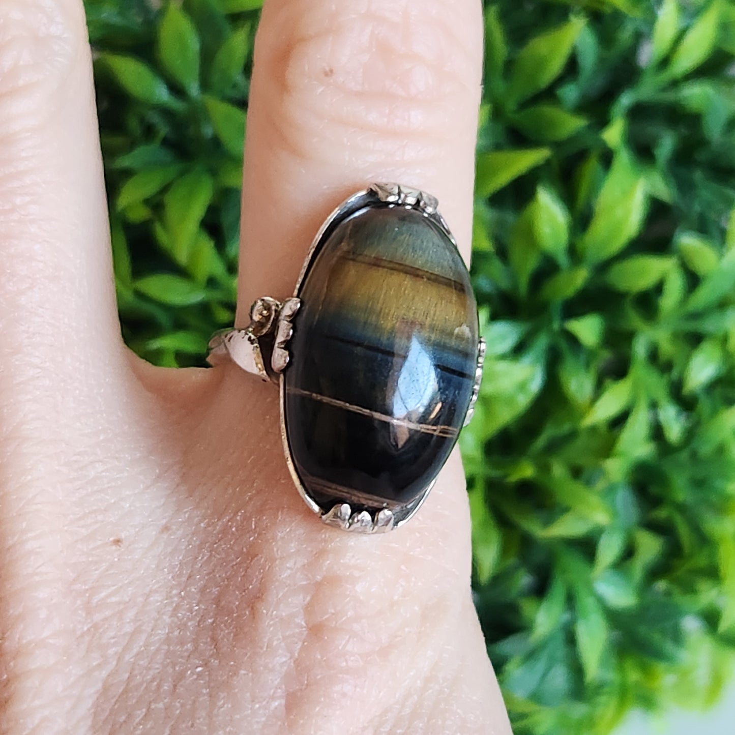 925 Sterling Silver Tigers Eye Marquise Ring