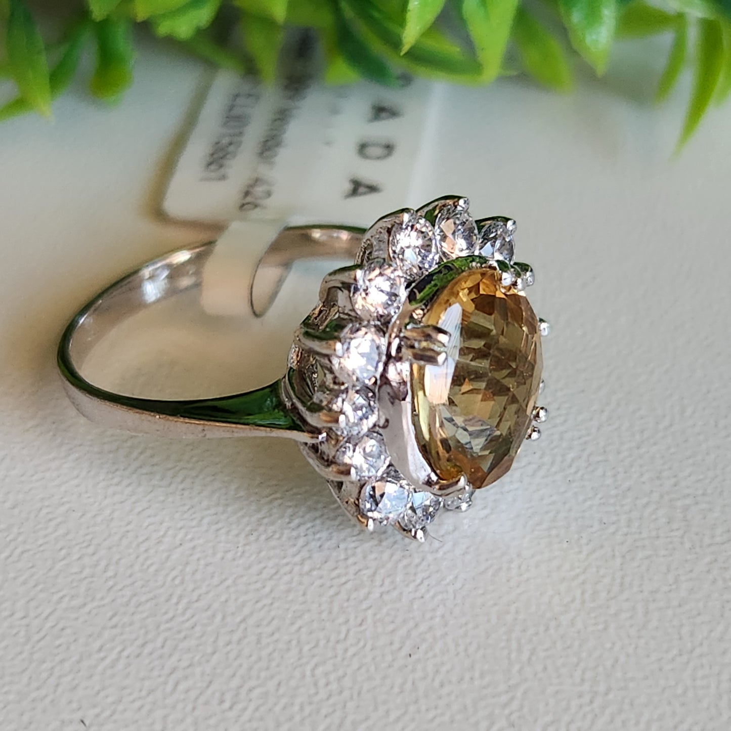 925 Sterling Silver Vintage Citrine and CZ Ring