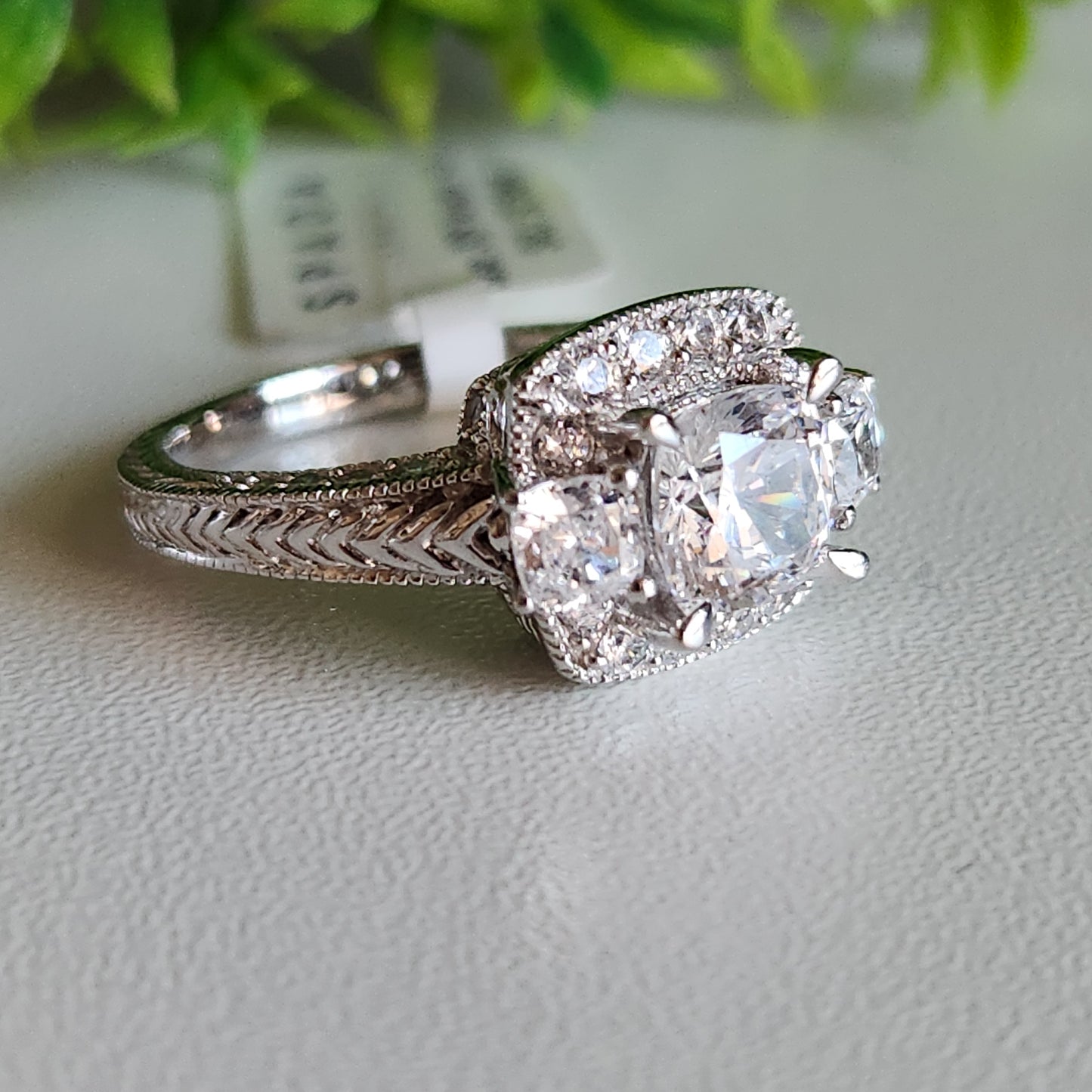 925 Sterling Silver Vintage Inspired Halo CZ Engagement Ring