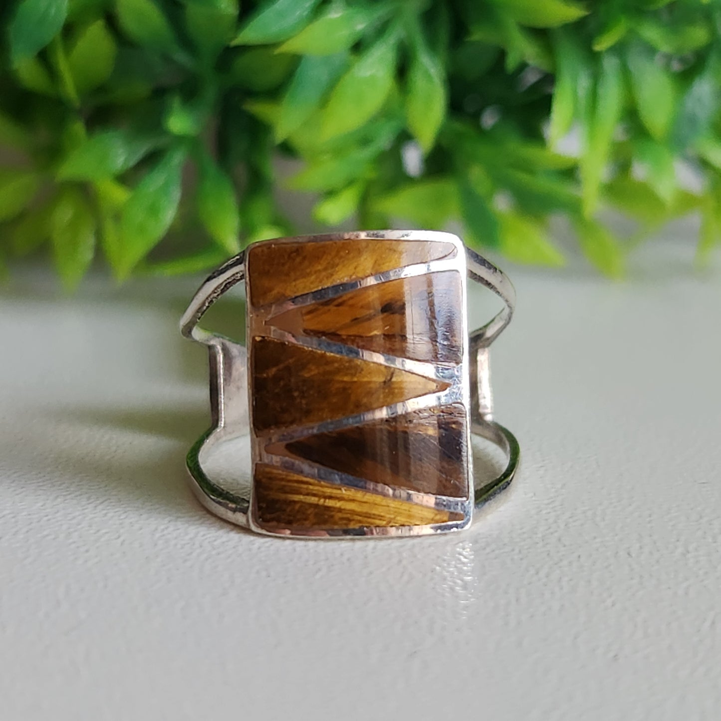 925 Sterling Silver Tigers Eye Inlay Ring
