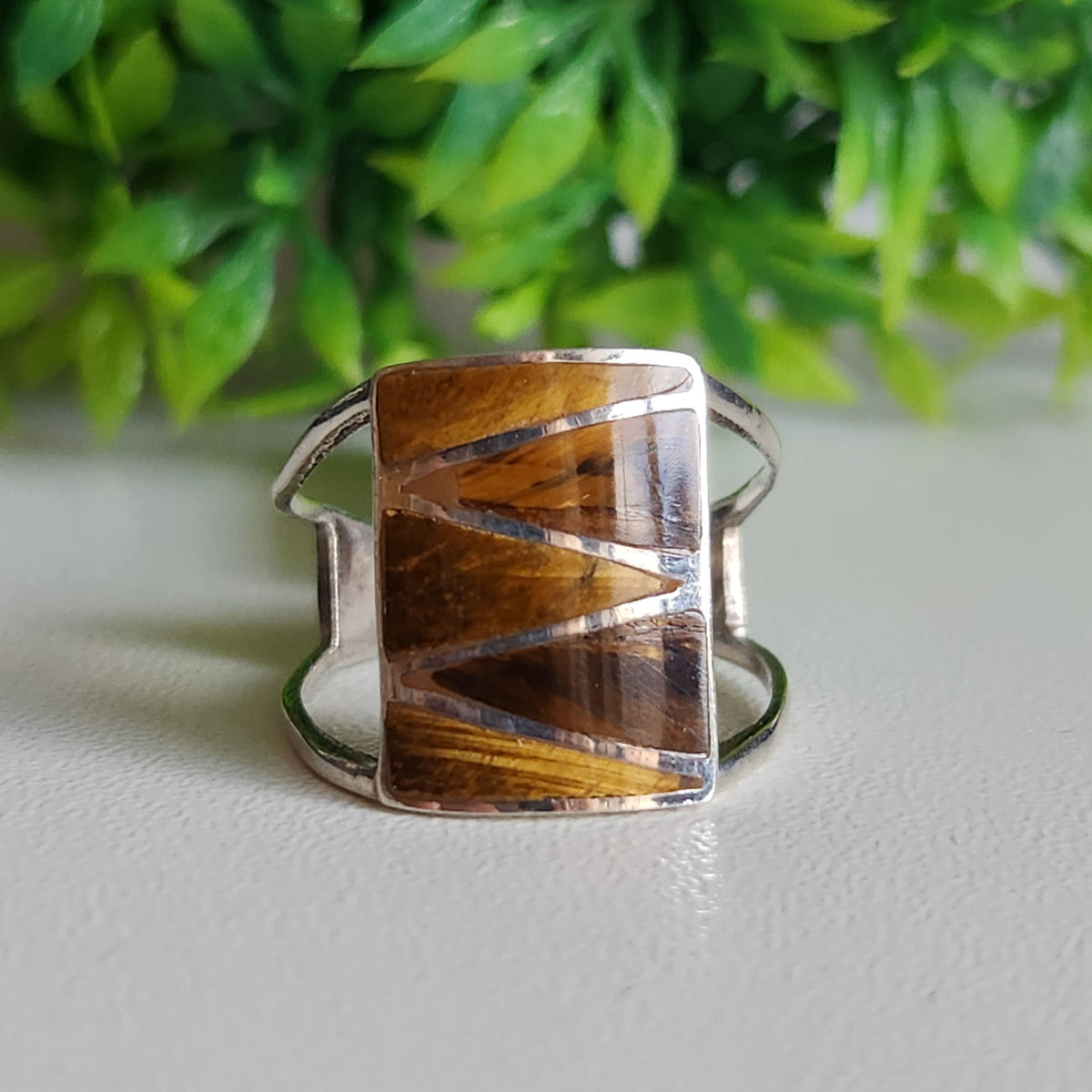 925 Sterling Silver Tigers Eye Inlay Ring