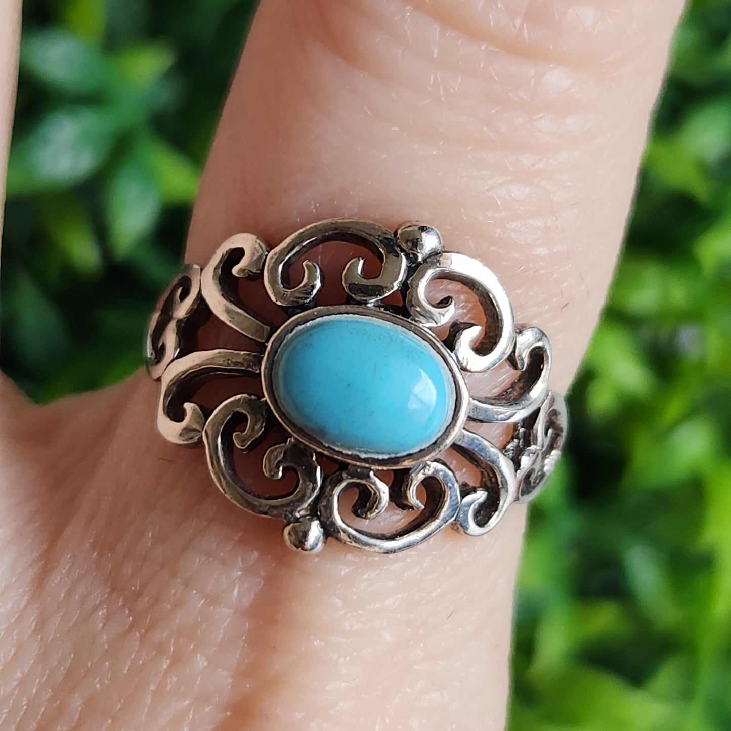 925 Sterling Silver Turquoise Ornate Ring