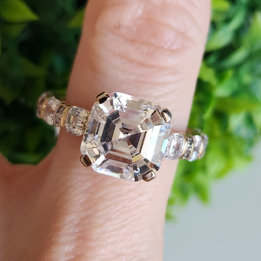 925 Sterling Silver Vermeil Emerald Cut CZ Ring