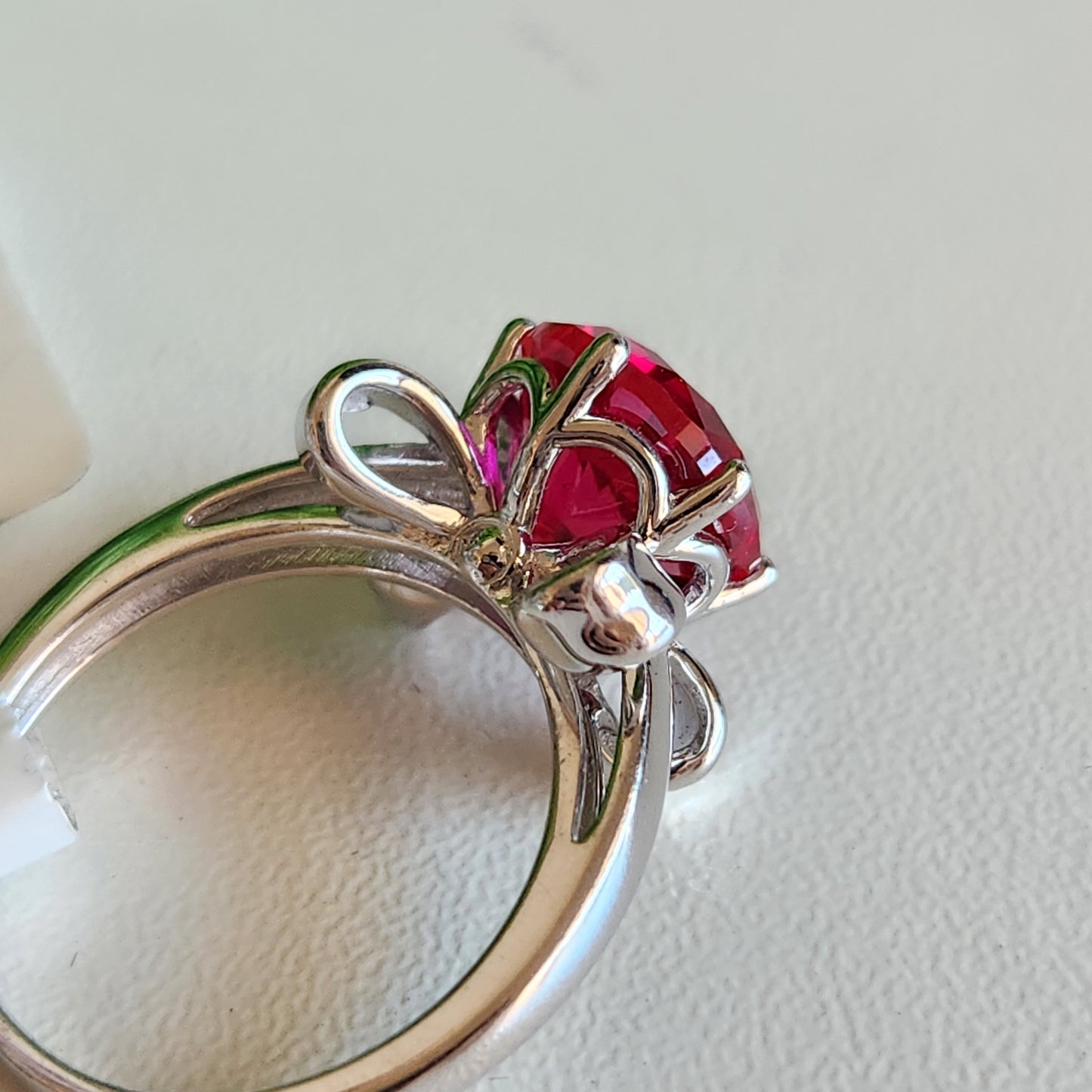 925 Sterling Silver Red Solitaire Bow CZ Ring