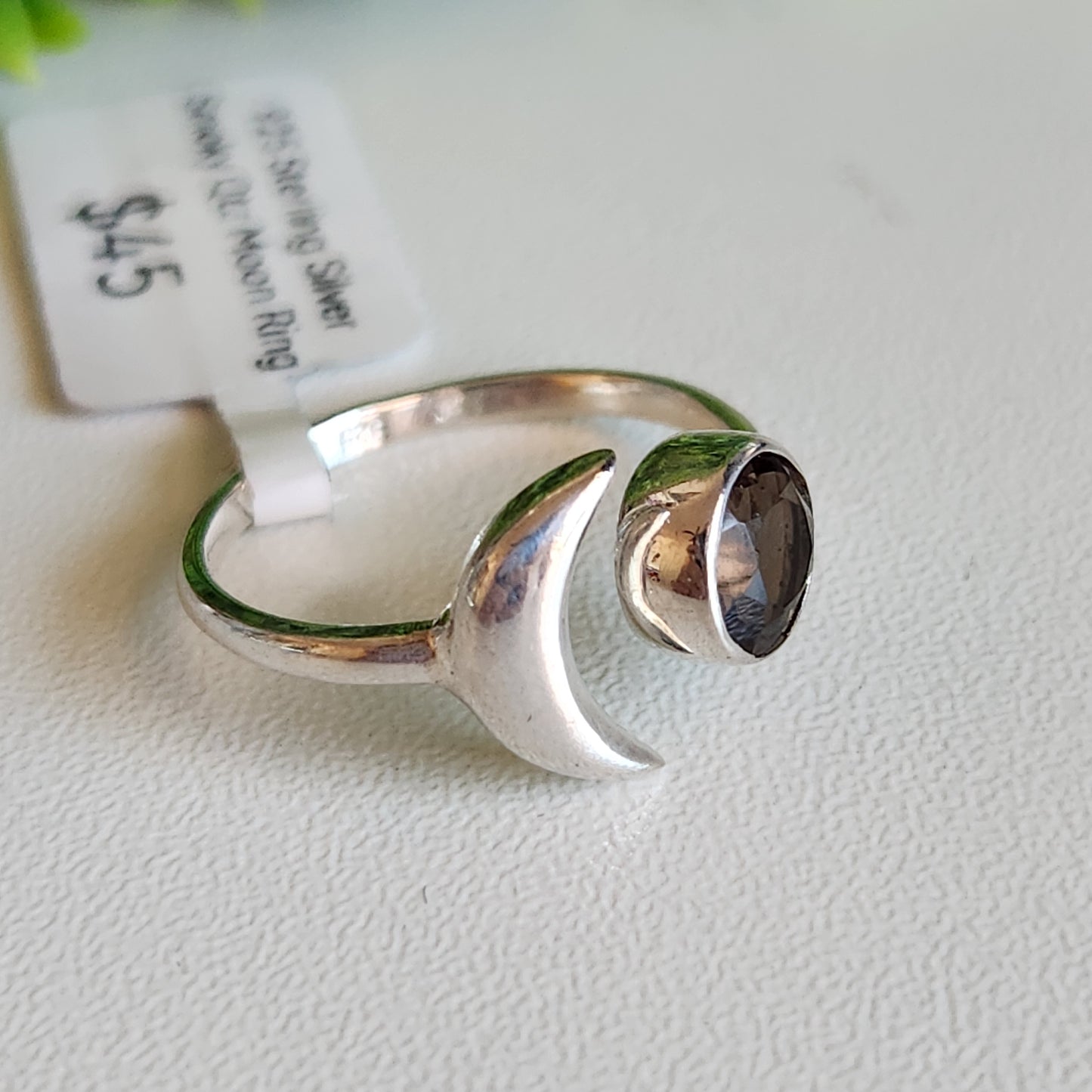 925 Sterling Silver Smoky Quartz Moon Ring