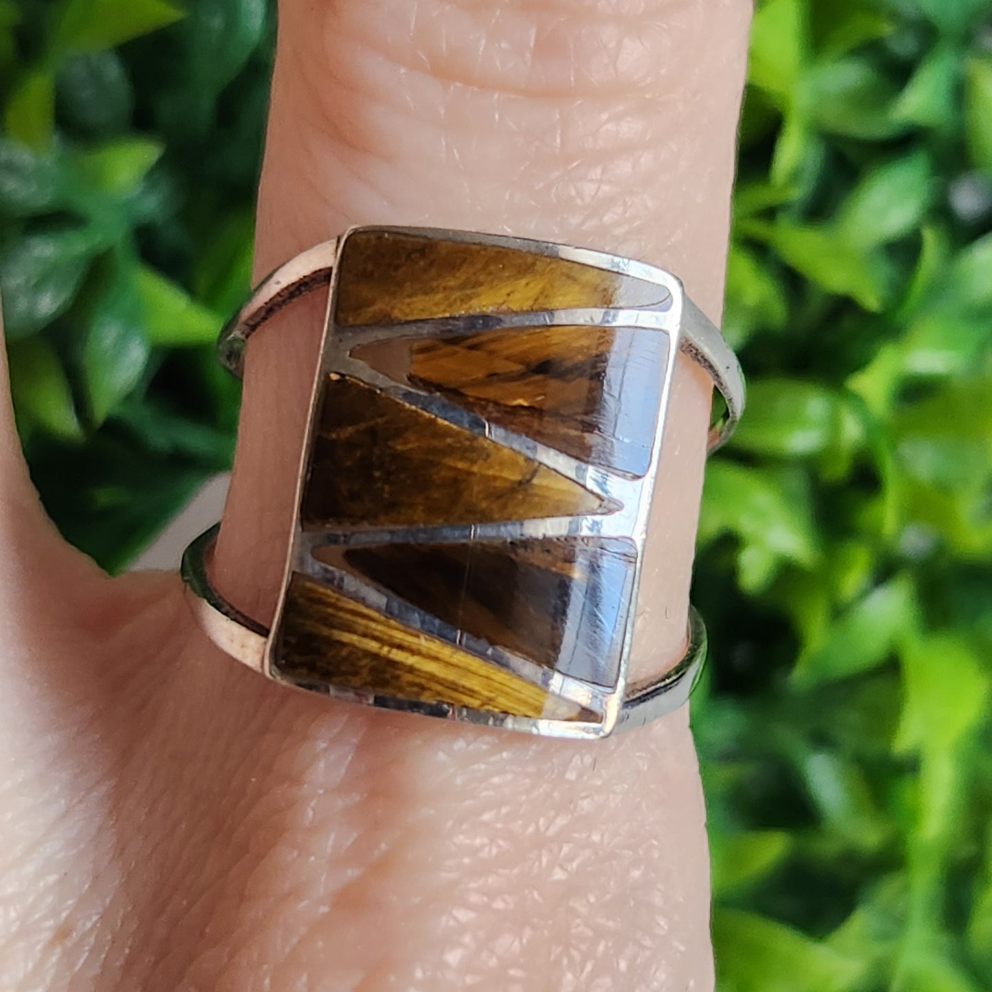 925 Sterling Silver Tigers Eye Inlay Ring