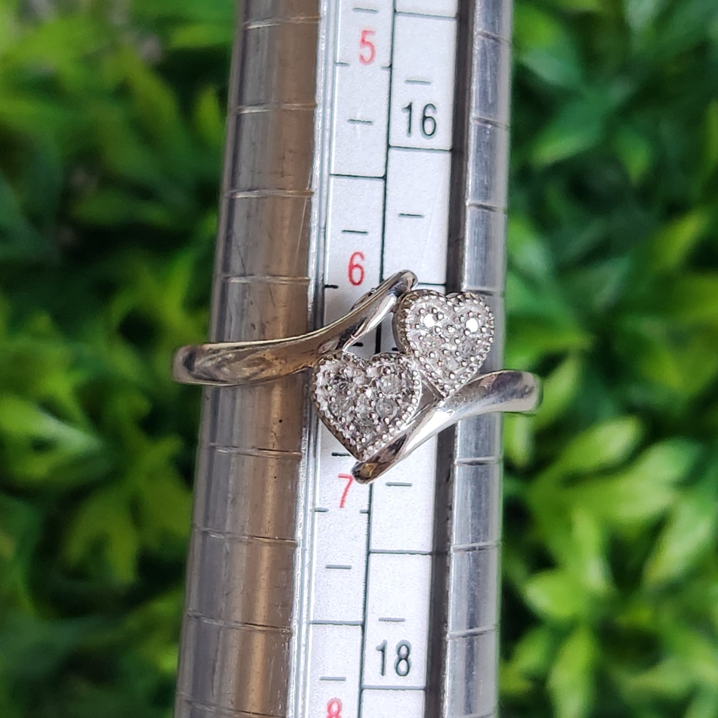 925 Sterling Silver Double Hearts Diamond 0.10ctw Ring