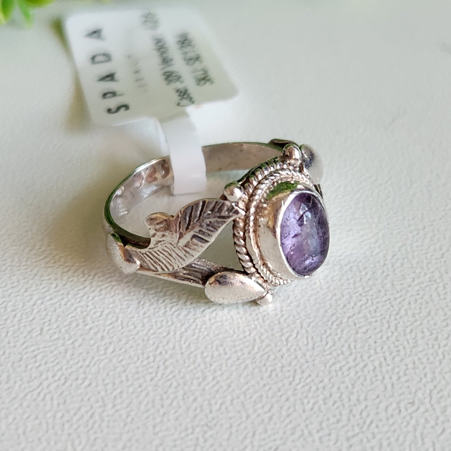 925 Sterling Silver Amethyst Leaves Ring