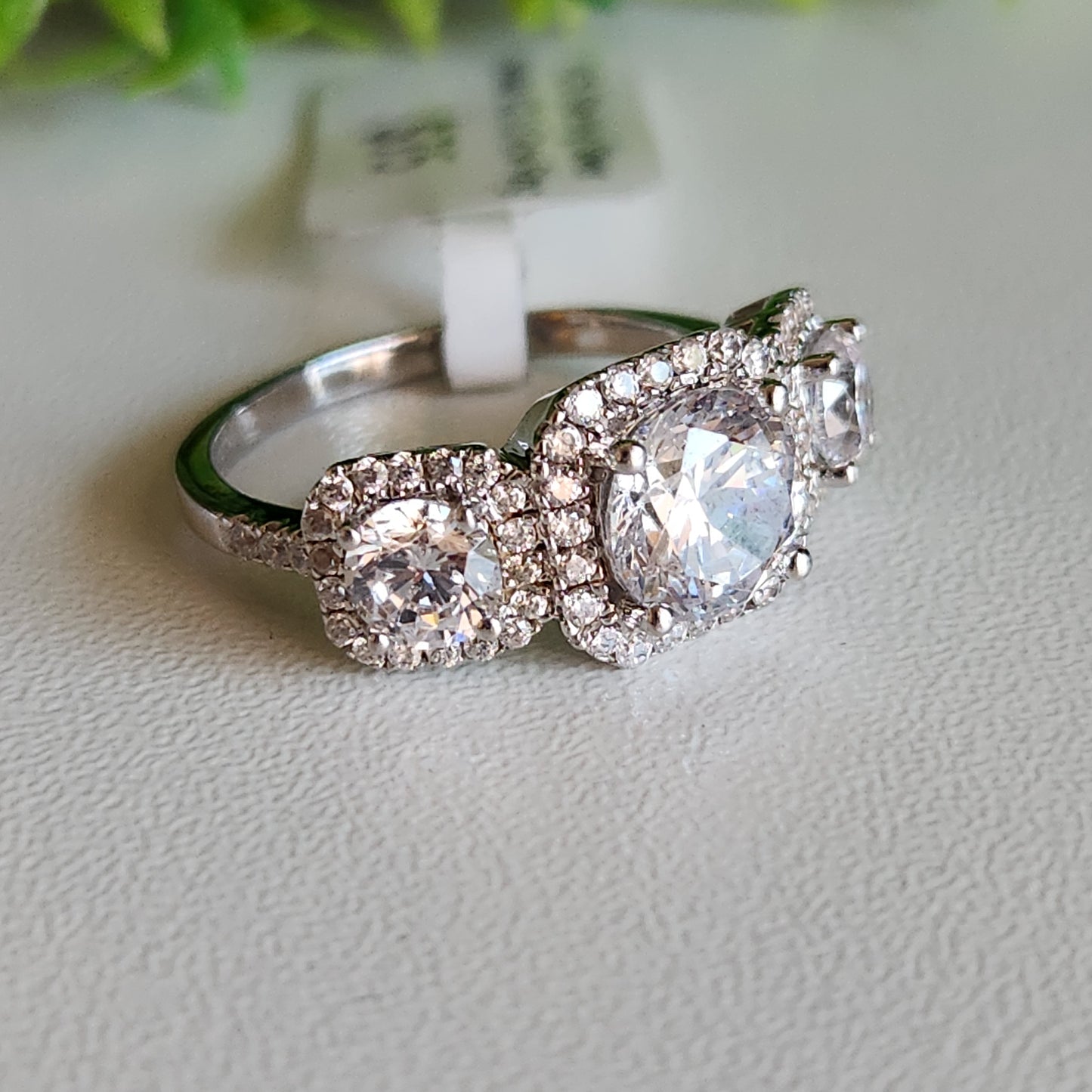 925 Sterling Silver Halo 3-Stone CZ 5.57ctw Ring