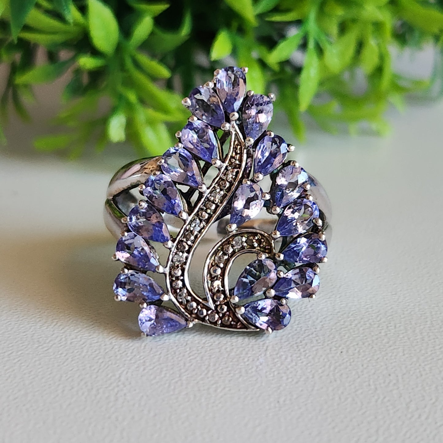 925 Sterling Silver Blue Gem Cocktail Ring