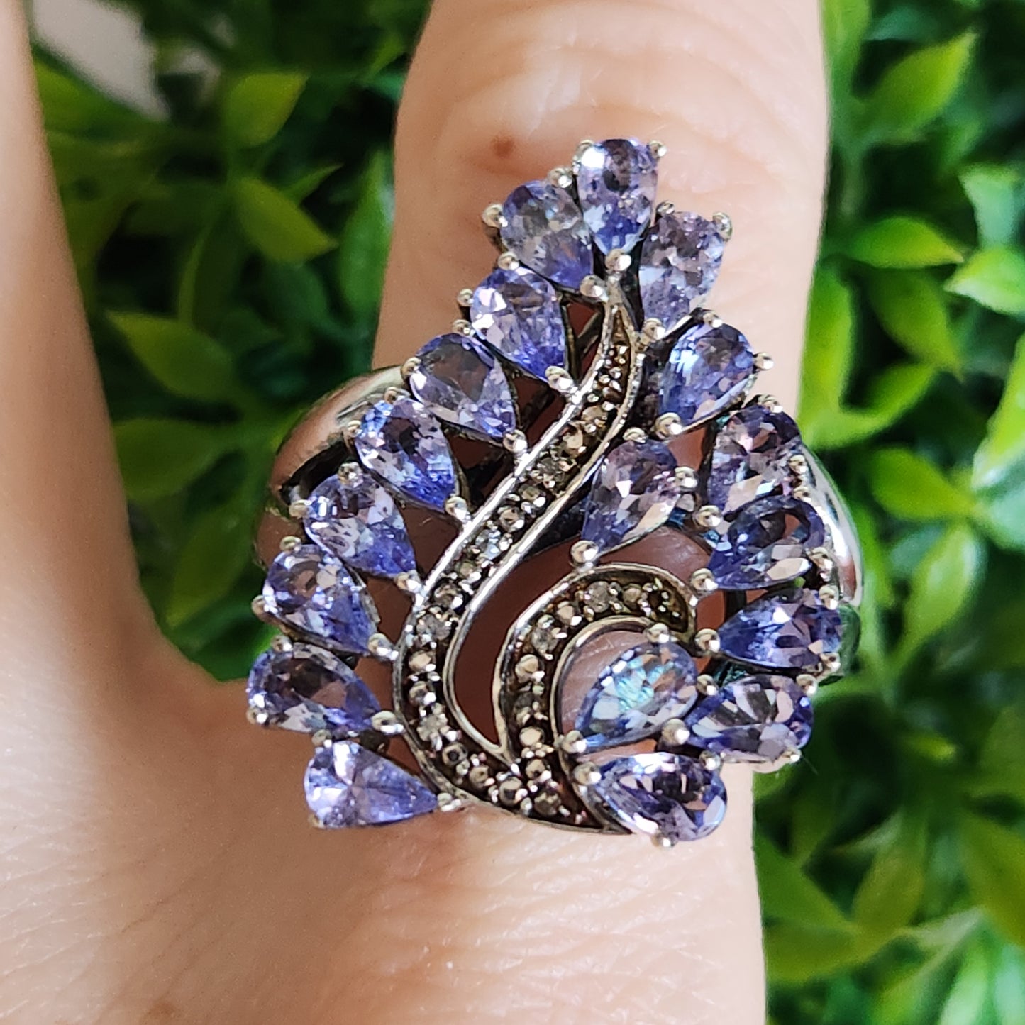 925 Sterling Silver Blue Gem Cocktail Ring