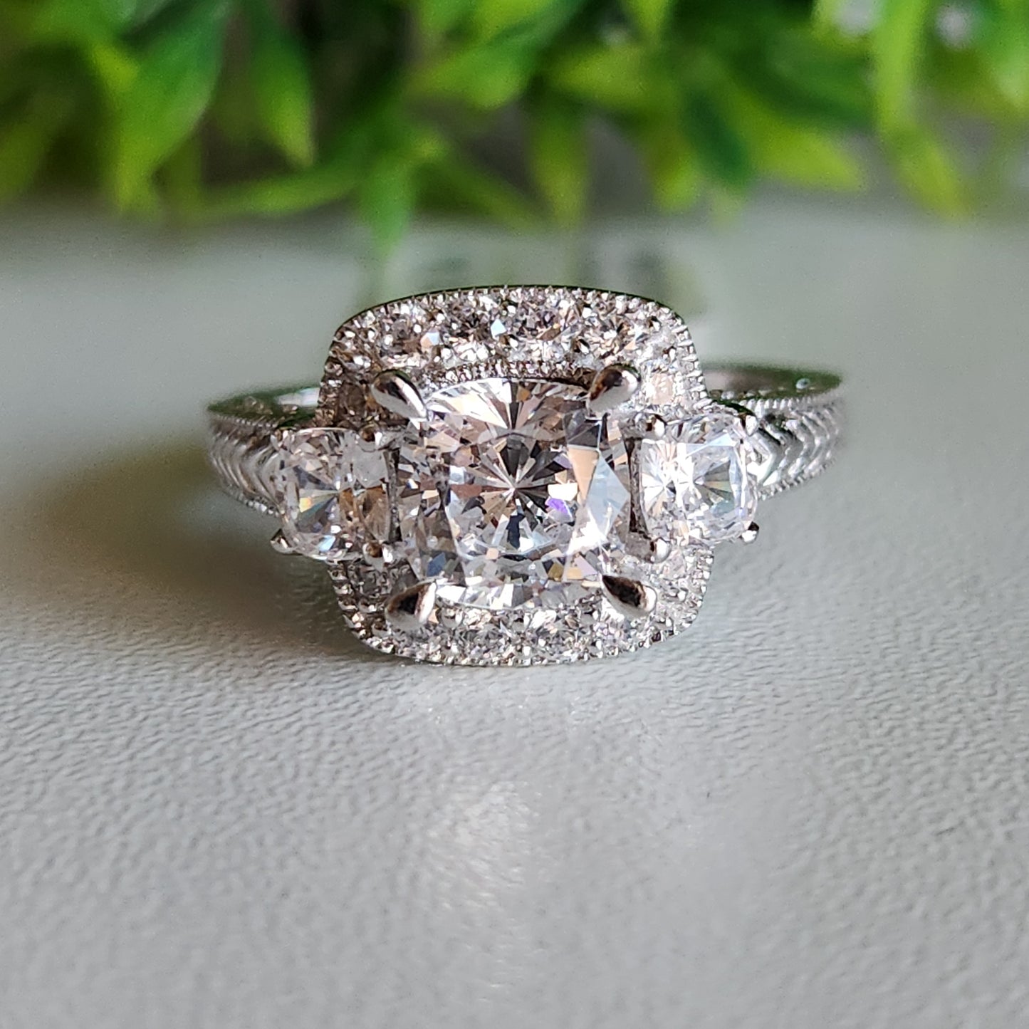 925 Sterling Silver Vintage Inspired Halo CZ Engagement Ring
