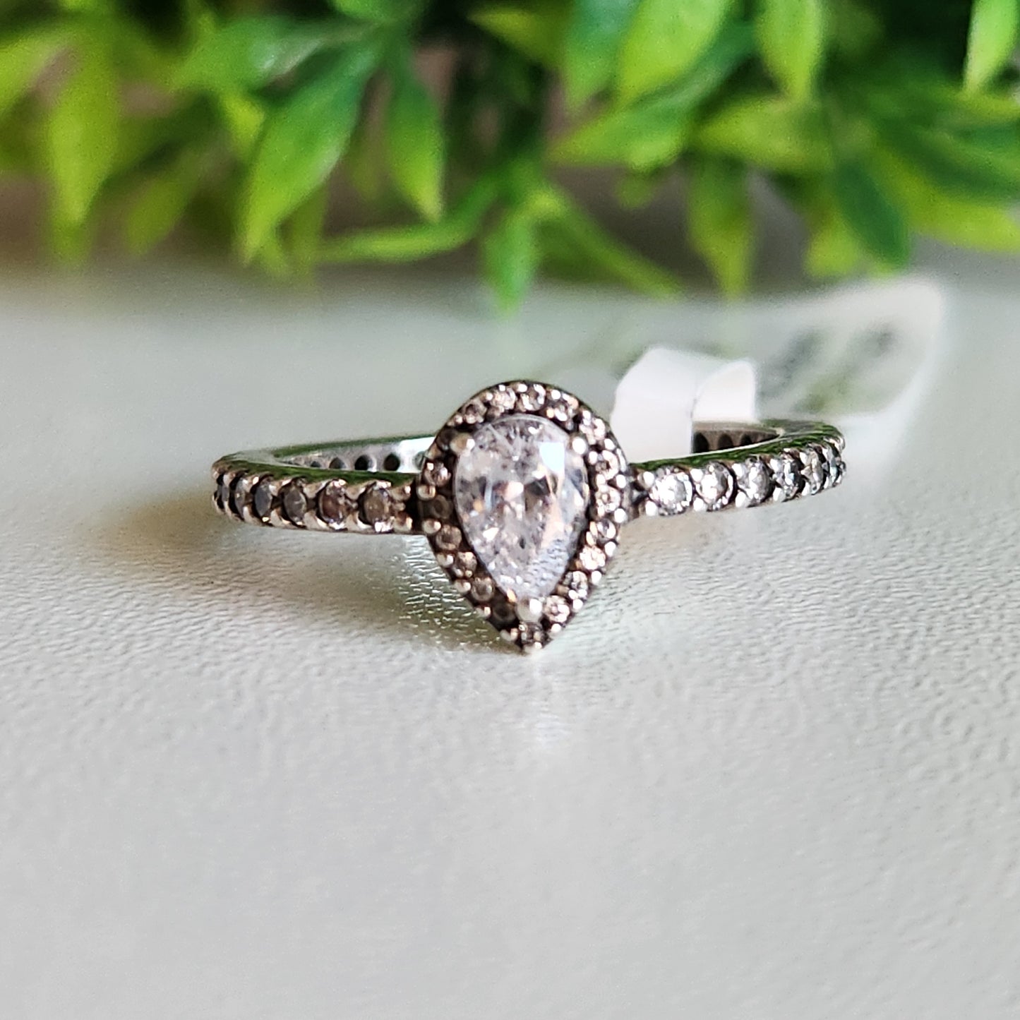 925 Sterling Silver Halo Pear CZ Ring