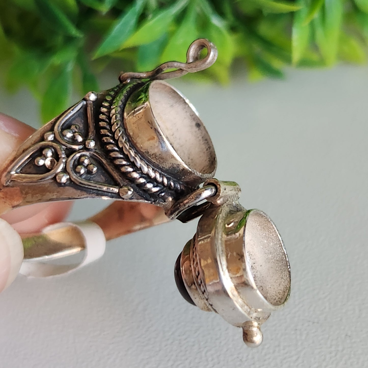 925 Sterling Silver Obsidian Poison Ring