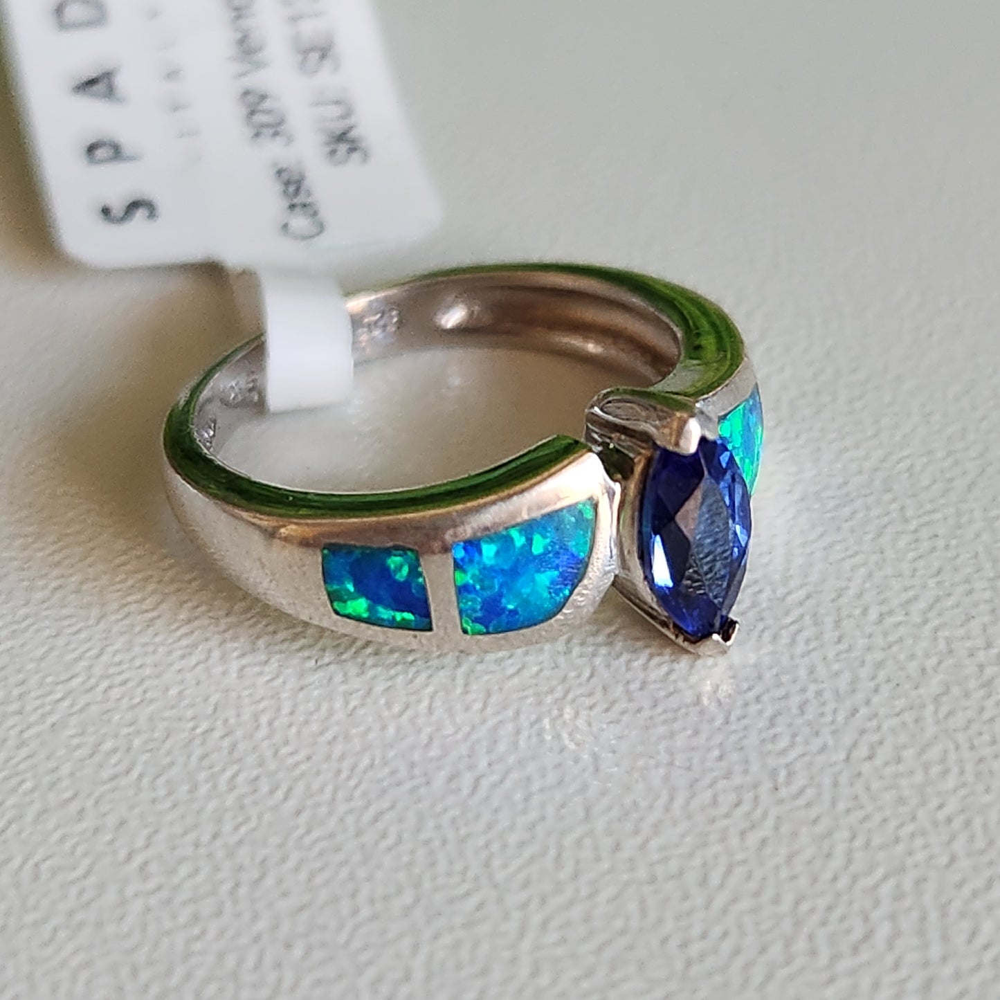 925 Sterling Silver Tanzanite and Blue Fire Opal Ring