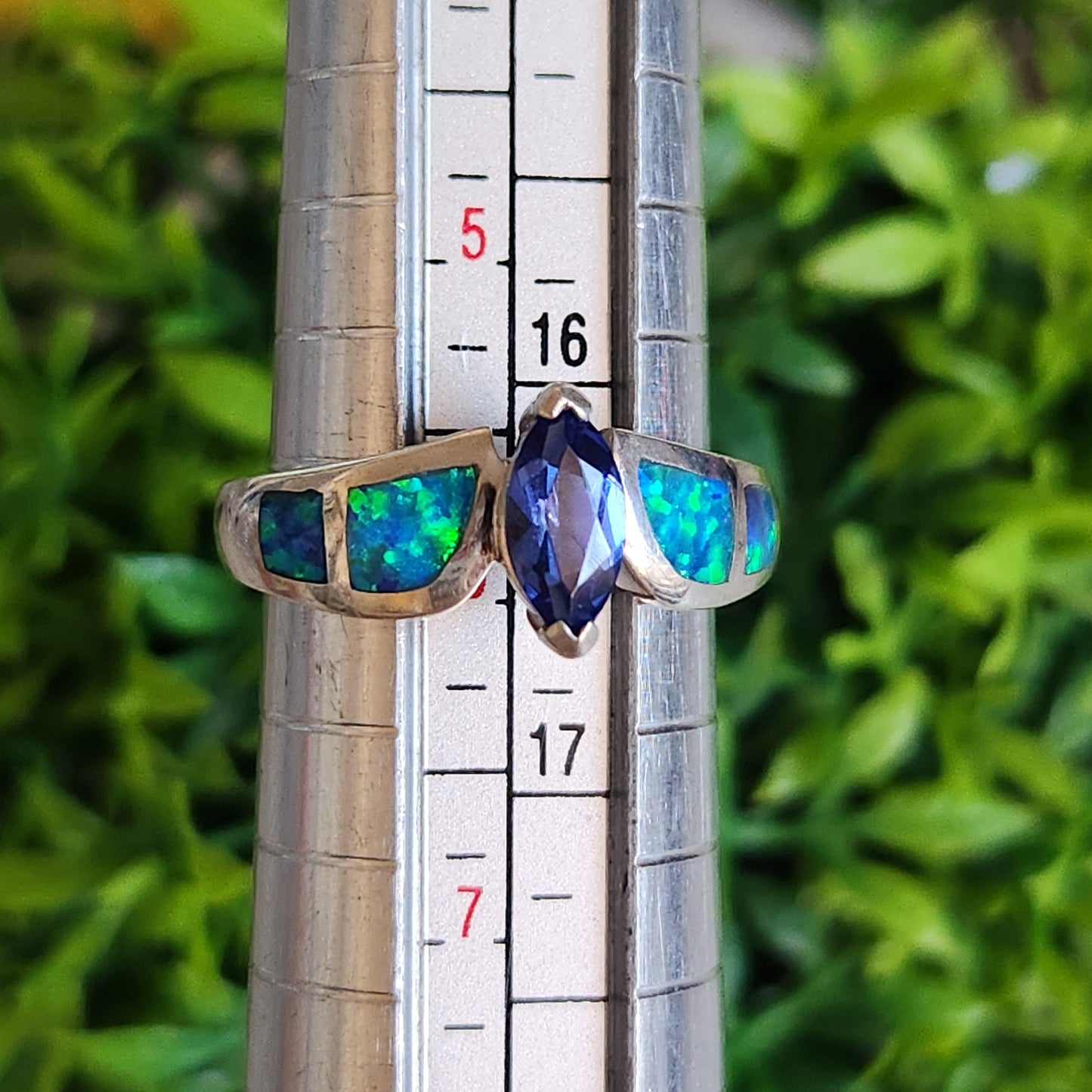 925 Sterling Silver Tanzanite and Blue Fire Opal Ring