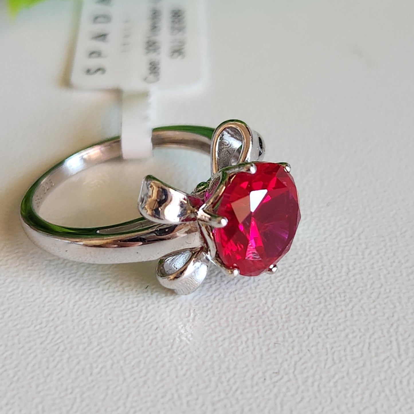 925 Sterling Silver Red Solitaire Bow CZ Ring