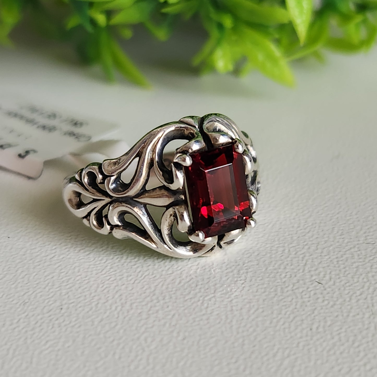 925 Sterling Silver Rectangle Garnet Kabana Ring