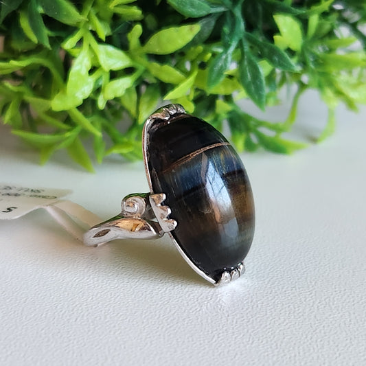 925 Sterling Silver Tigers Eye Marquise Ring