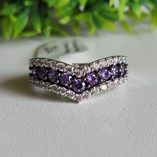 925 Sterling Silver Chevron CZ Ring