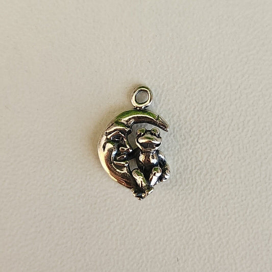 925 Sterling Silver Frog in the Moon Charm