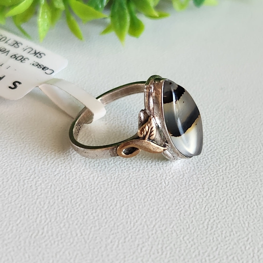 925 Sterling Silver And 10k Gold Clark And Coombs Victorian Dentritic Agate Ring