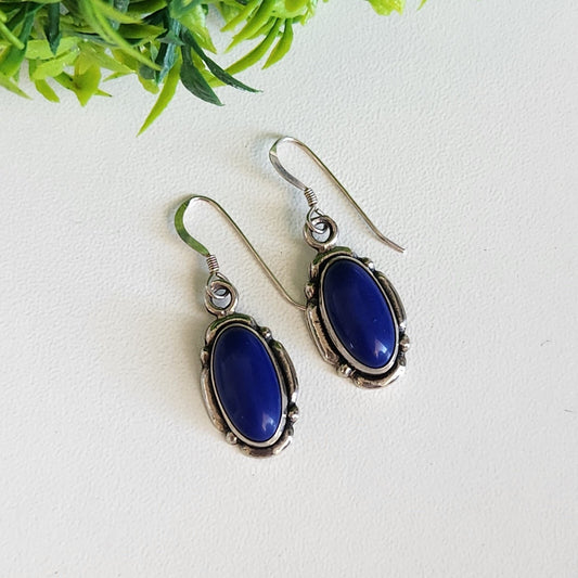 925 Sterling Silver Blue Vintage Dangle Earrings