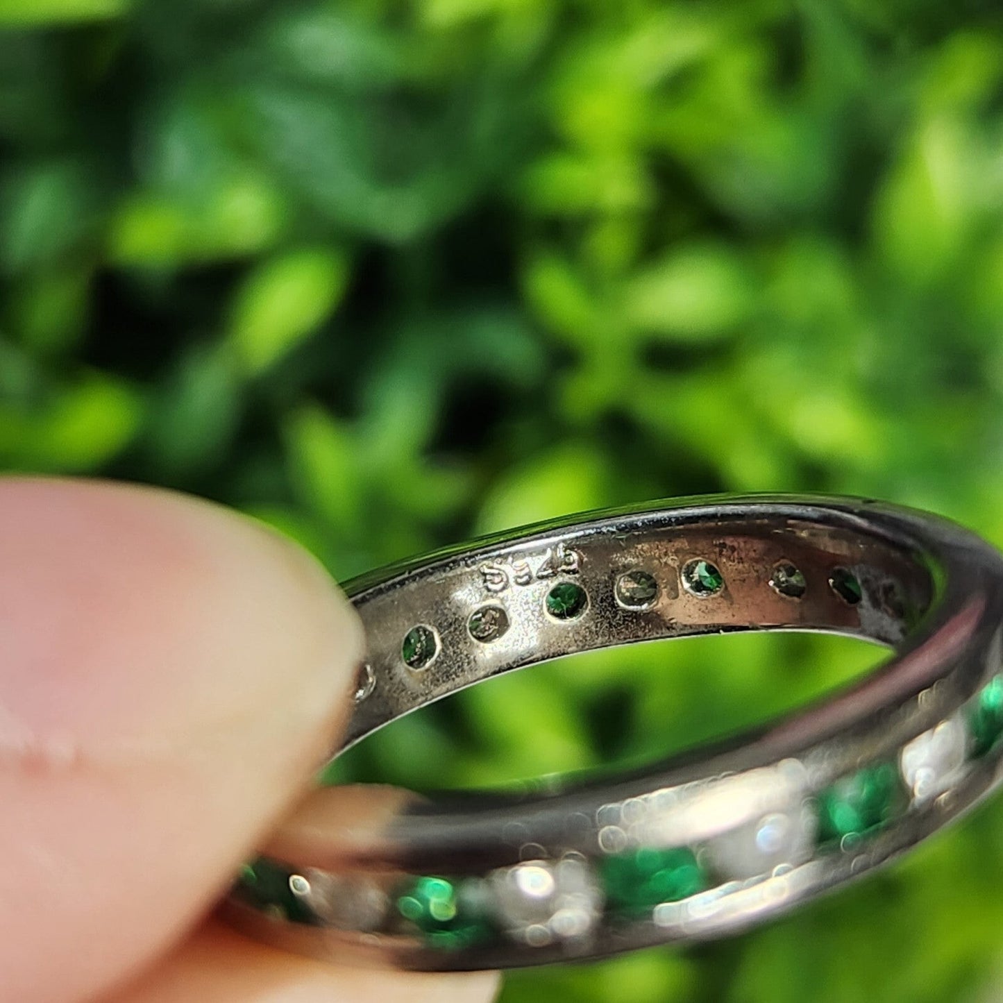 925 Sterling Silver Green and White CZ Full Eternity Ring