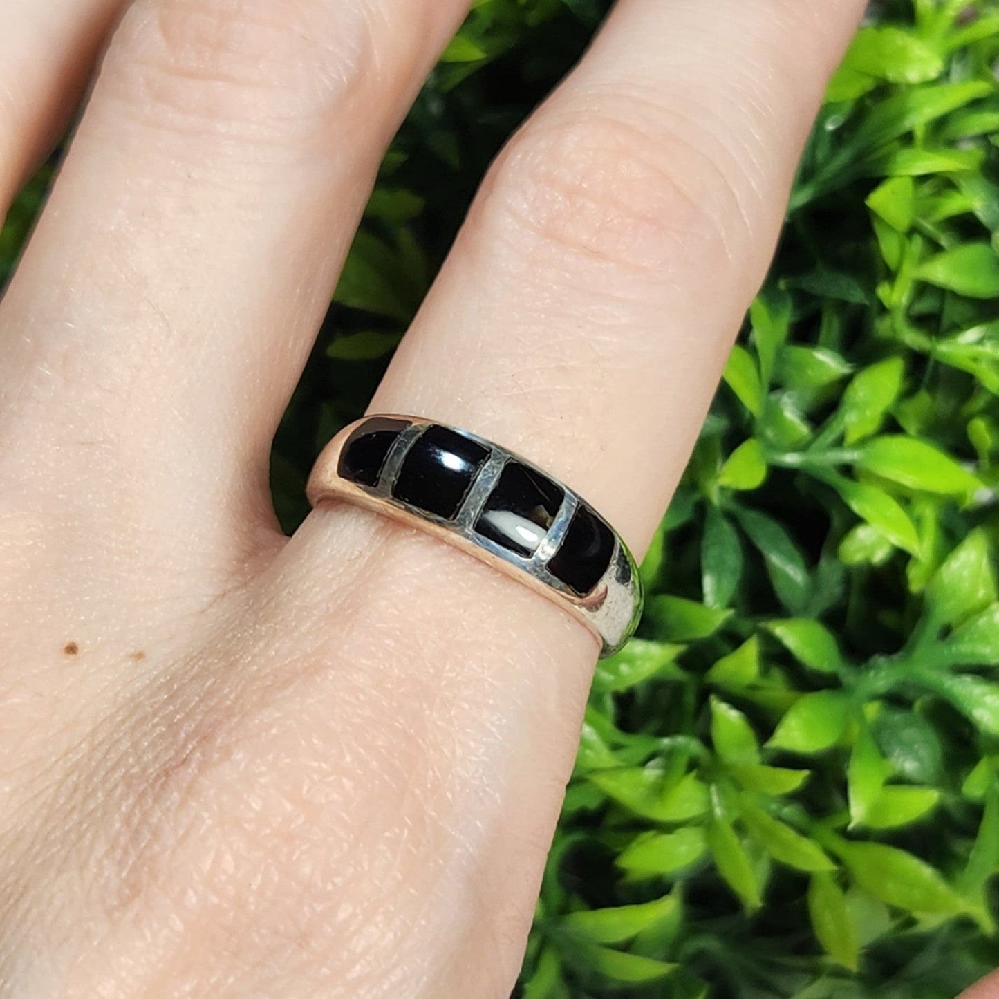 925 Sterling Silver Onyx Inlay Ring