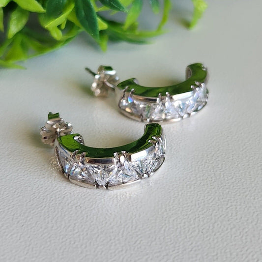 925 Sterling Silver CZ Semi Hoops Earrings
