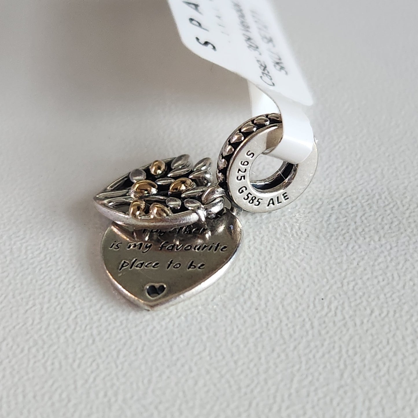 Pandora Silver & 14k Yellow Gold "Together My Favorite Place" Heart Tree Charm