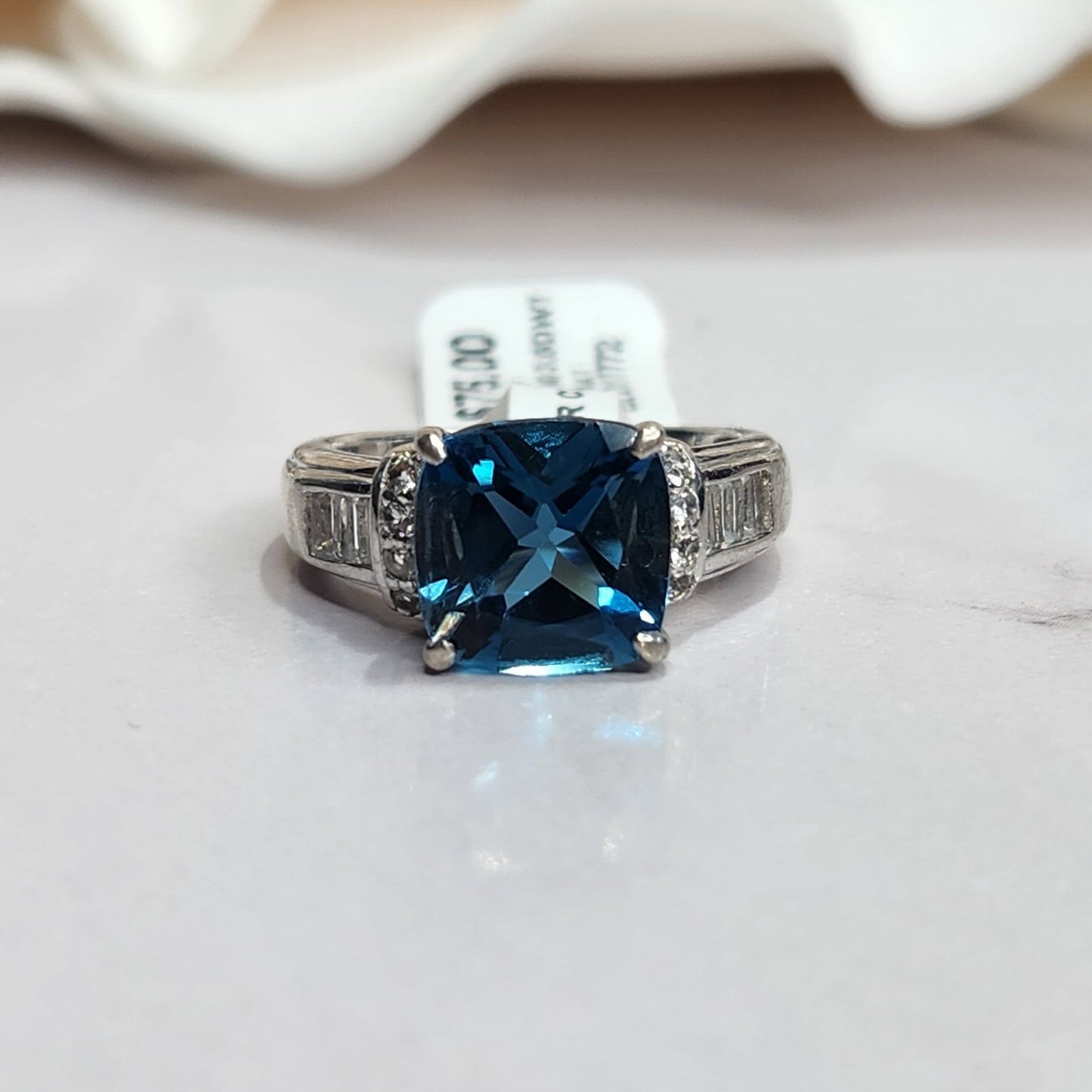 925 Sterling Silver Blue Topaz Cushion Ring