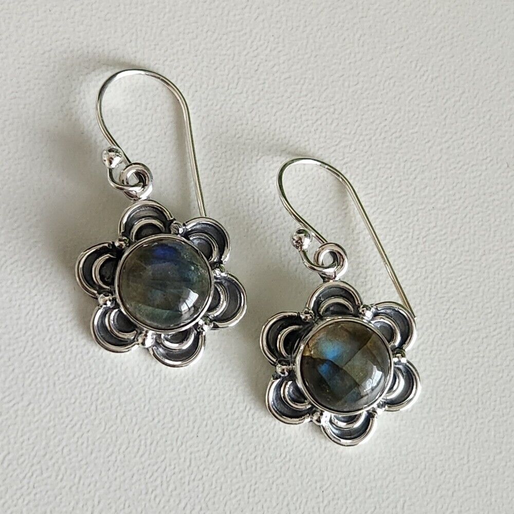 925 Sterling Silver Flower Labradorite Earrings