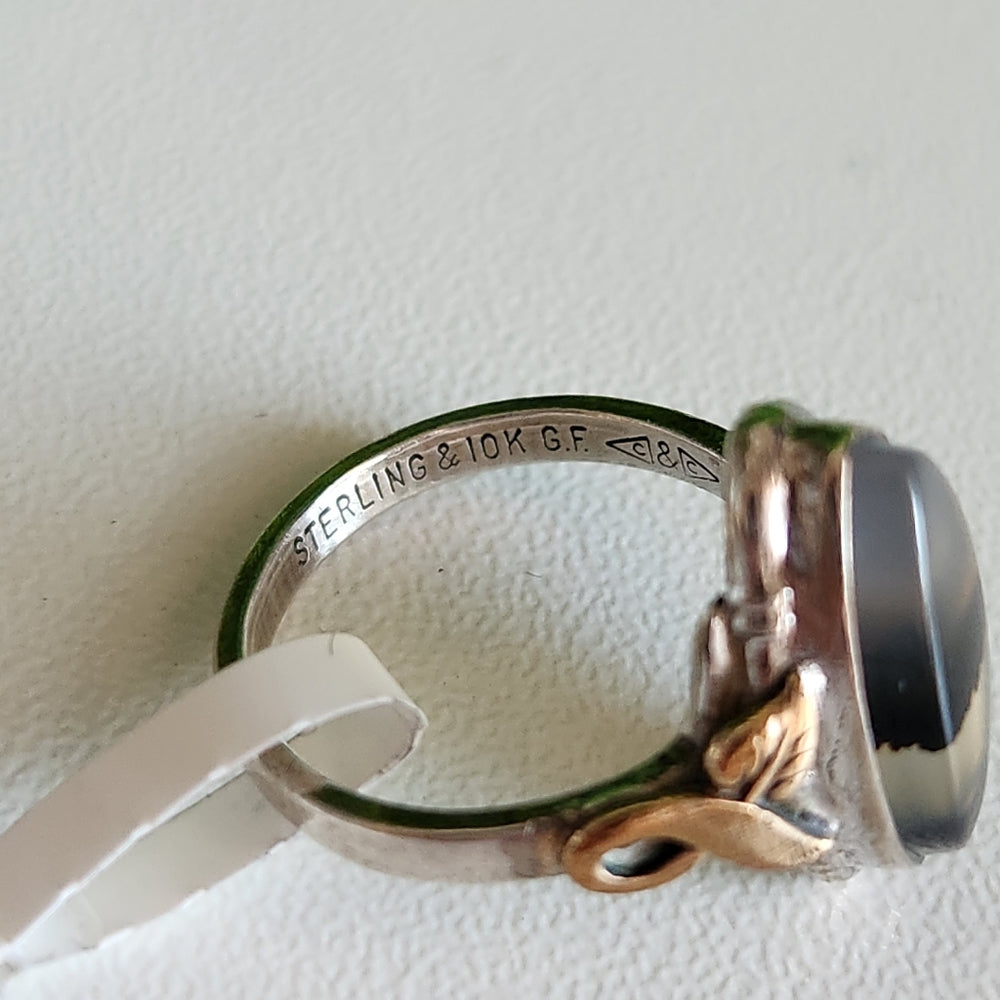 925 Sterling Silver And 10k Gold Clark And Coombs Victorian Dentritic Agate Ring