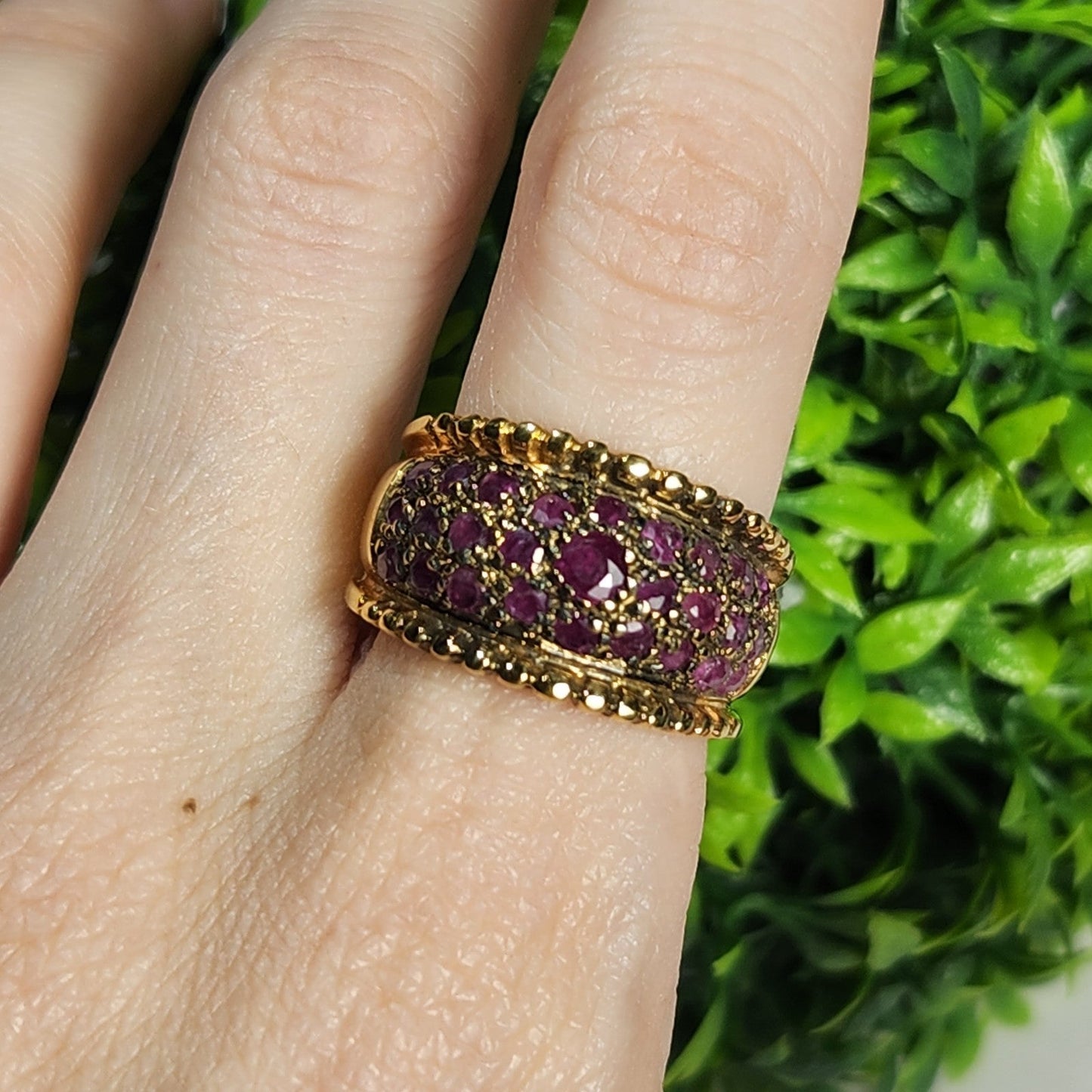 925 Sterling Silver Vermeil Gold Plated Red Stone Ring