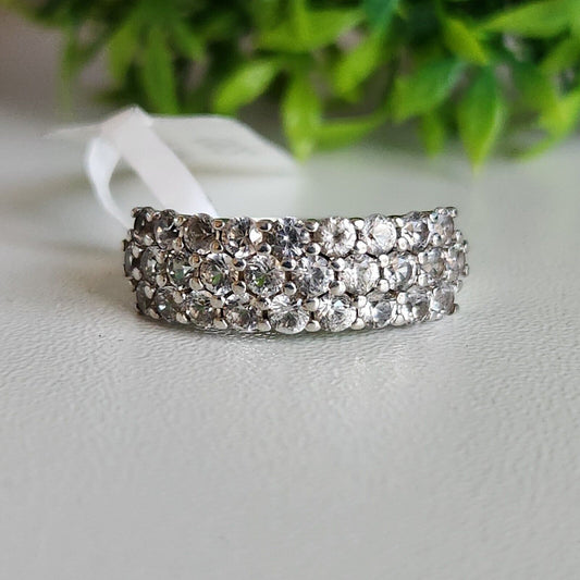 925 Sterling Silver CZ Three Row Ring