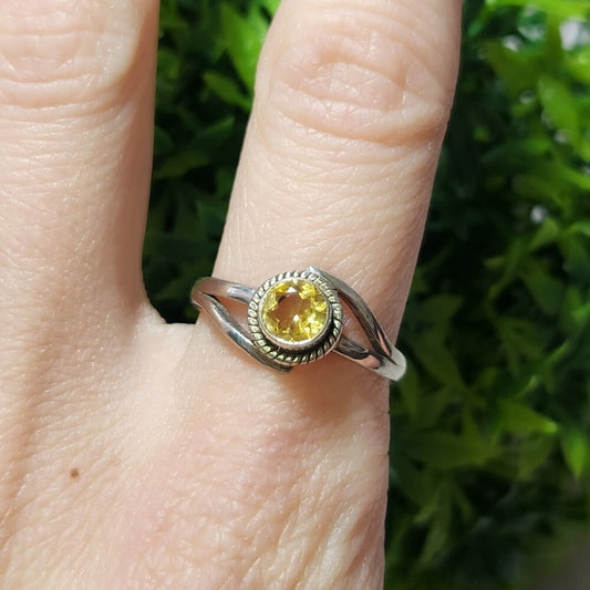 925 Sterling Silver Yellow Citrine Ring
