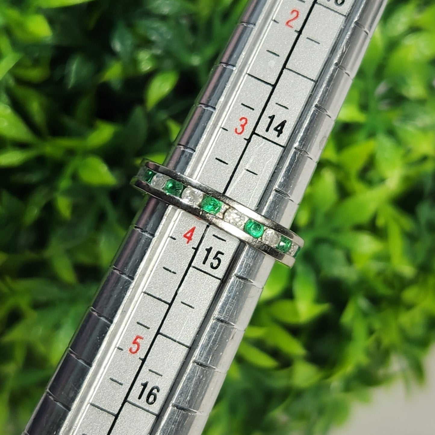 925 Sterling Silver Green and White CZ Full Eternity Ring