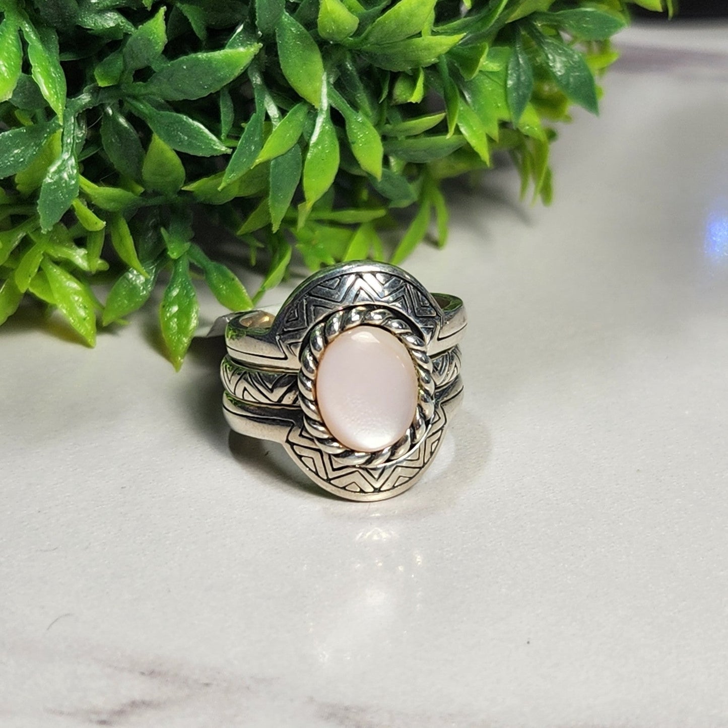 925 Sterling Silver Mother of Pearl 3-way Ring