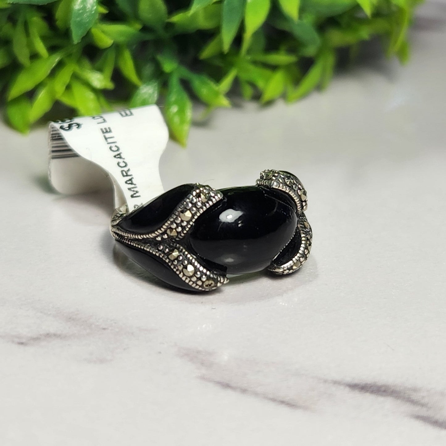 925 Sterling Silver Marcasite Black Ring