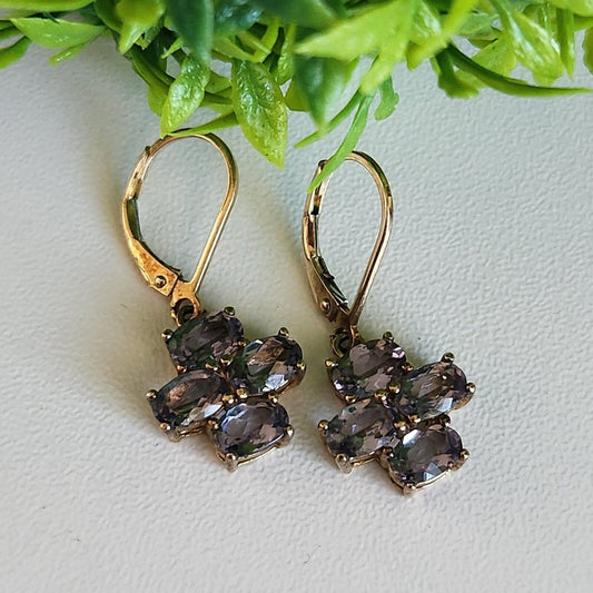925 Sterling Silver Gold Vermeil Purple CZ Cross Dangle Earrings