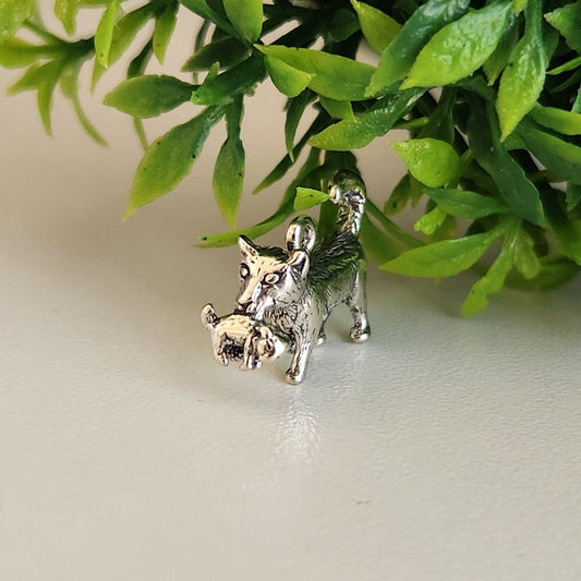 925 Sterling Silver Cat with Kitten Charm